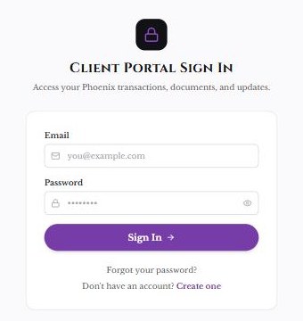 The Phoenix client portal sign-in: access your Phoenix transactions, documents and updates.